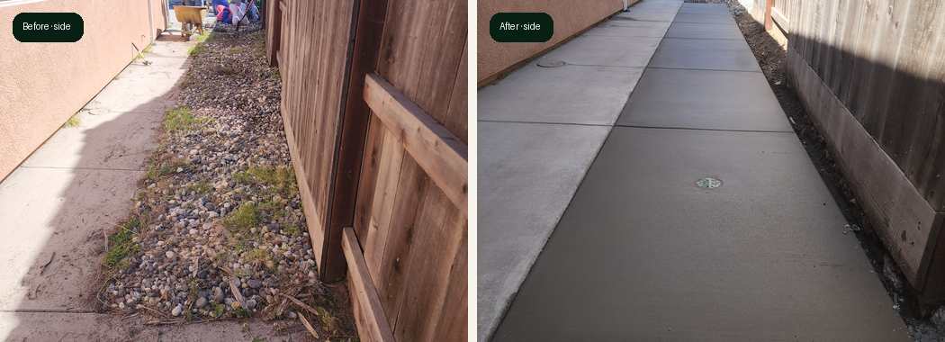 Escalon side yard before and after concrete